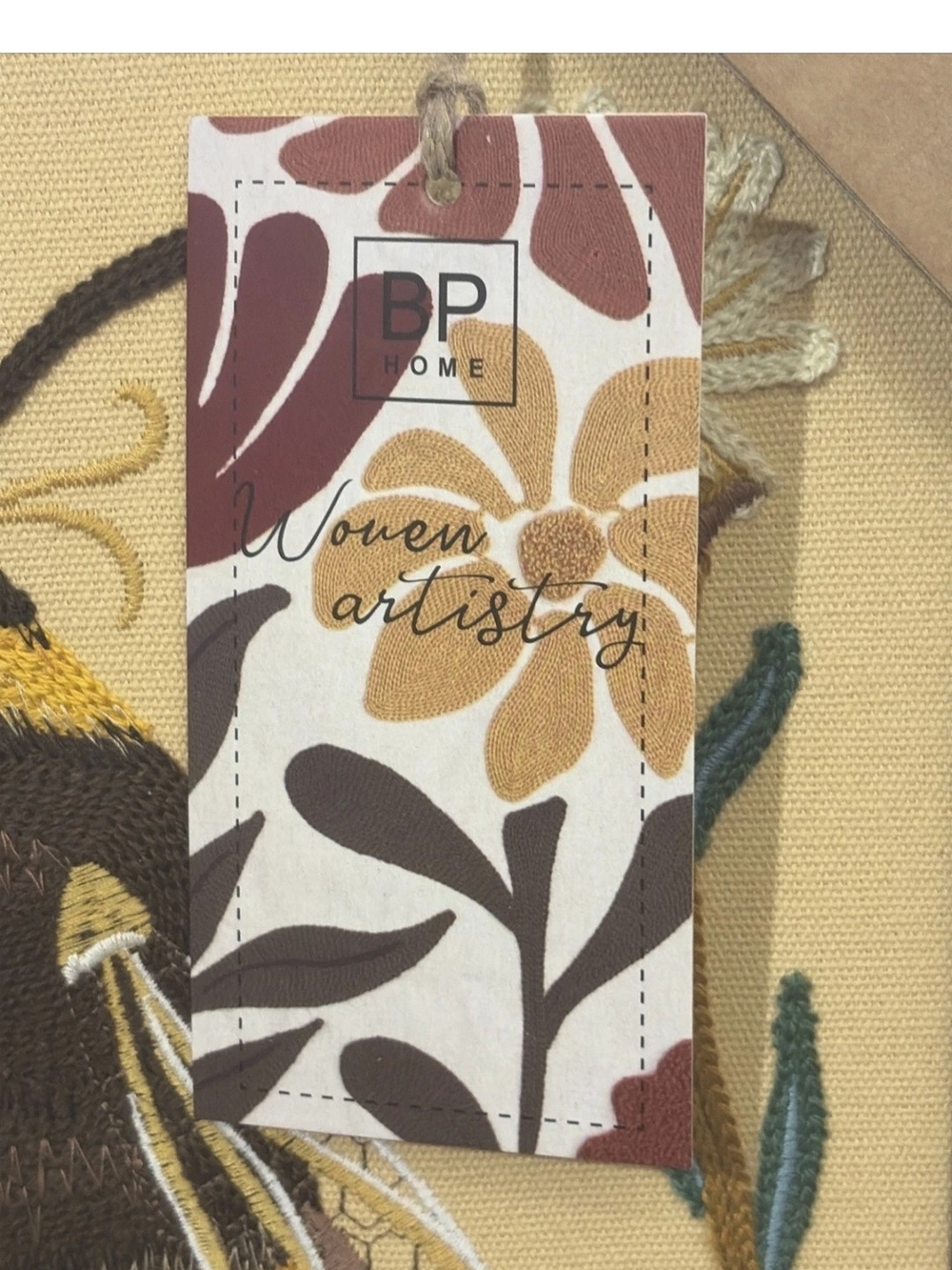 bp Yellow & Brown Embroidered Bee Home Woven Wall Art 12 x 15 inch NWT - Picture 2 of 7